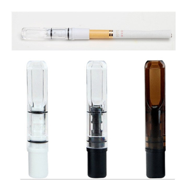 Cigarette holder set showing clear, black, and dark brown bodies with white bases