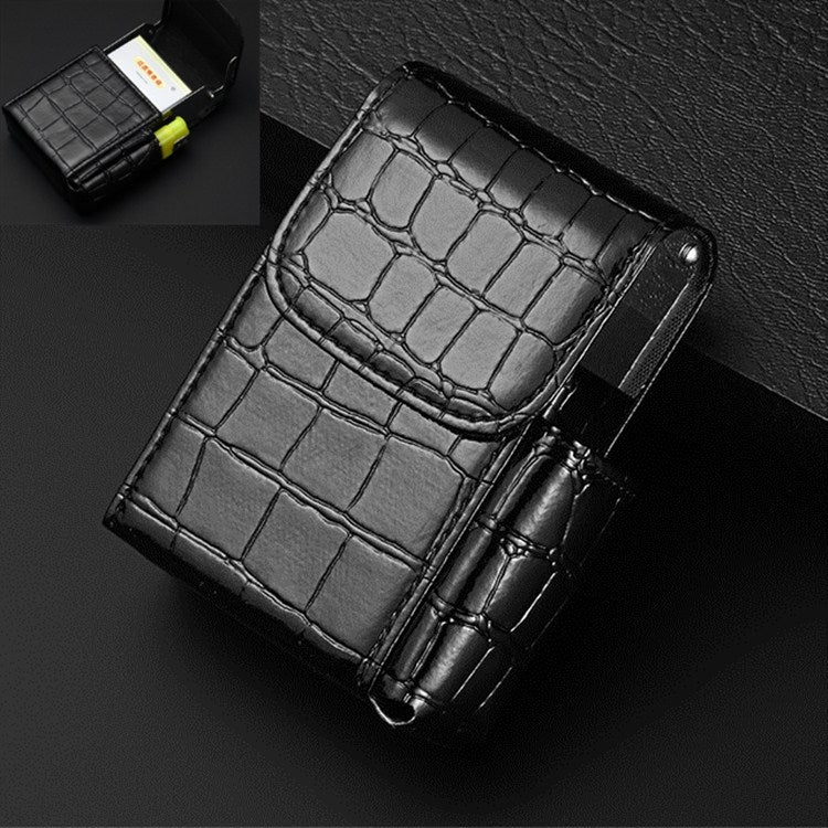 Black PU leather crocodile-pattern case with flap closure and snap strap