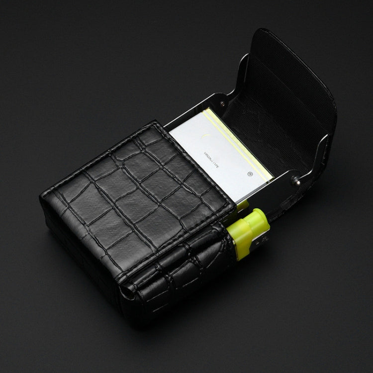 Black PU leather crocodile-pattern cigarette or lighter case with open snap flap