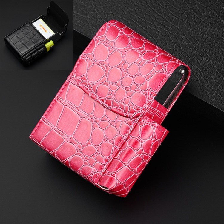 Red PU leather crocodile-texture cigarette or lighter case with front flap