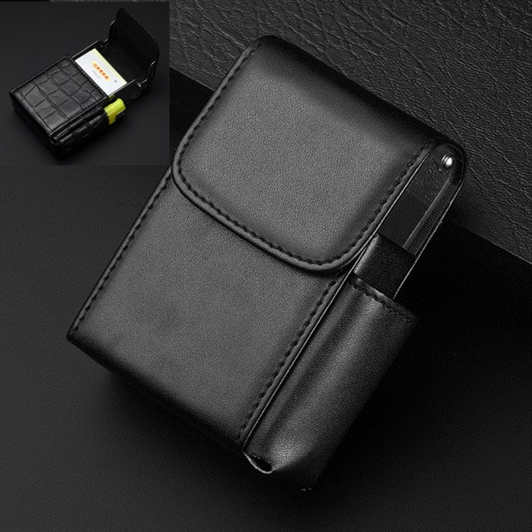 Dark gray PU leather cigarette or lighter case with rounded flap and snap strap