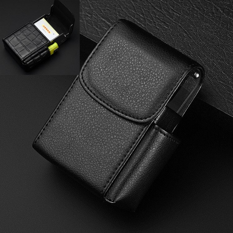 Black PU leather cigarette or lighter case with top flap and snap strap