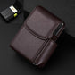 Brown PU leather cigarette or lighter case with top flap and snap strap