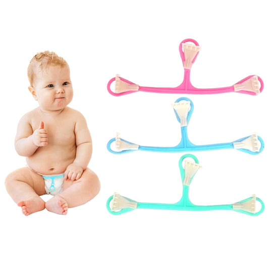 Set of 3 plastic three-hook baby diaper buckles in pink and blue