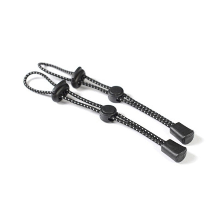 Trekking pole securing straps with elastic rope, black end clips and patterned cord