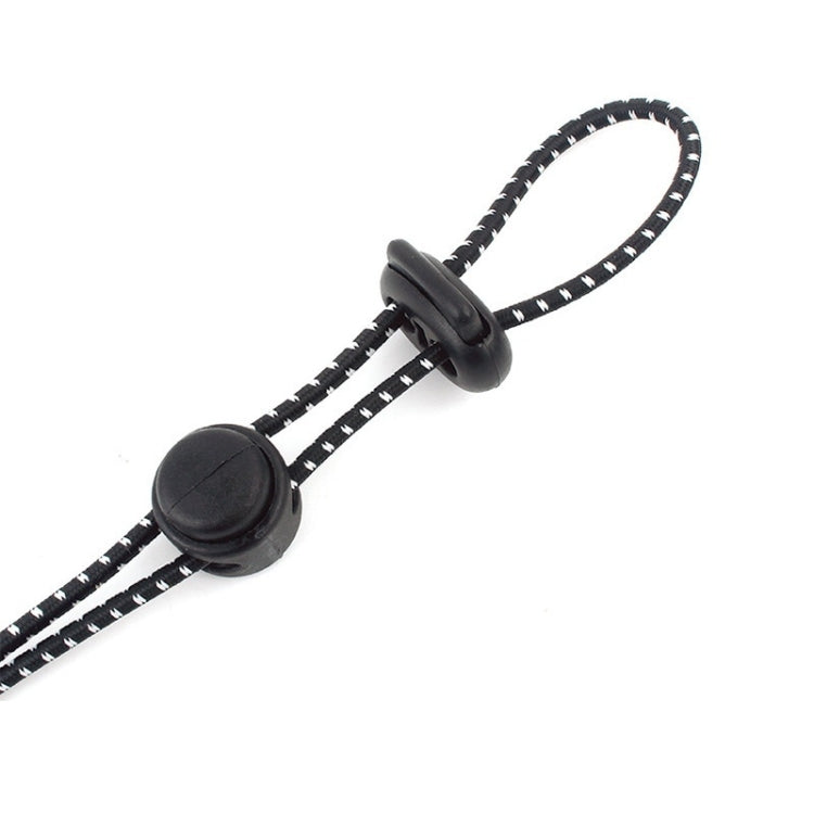 Elastic bungee strap with black loop and end cap, patterned cord