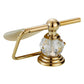 Gold toilet paper holder with clear crystal roller and horizontal support bar