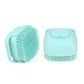 Mint blue pet bath brush with silicone nubs and vented handle back