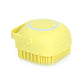 Yellow pet bath brush head with soft bristles and snap-on lid