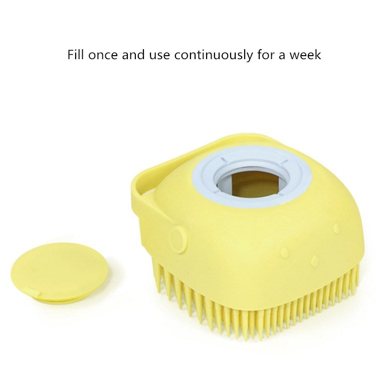 Yellow pet bath brush base with open fill port and removable lid