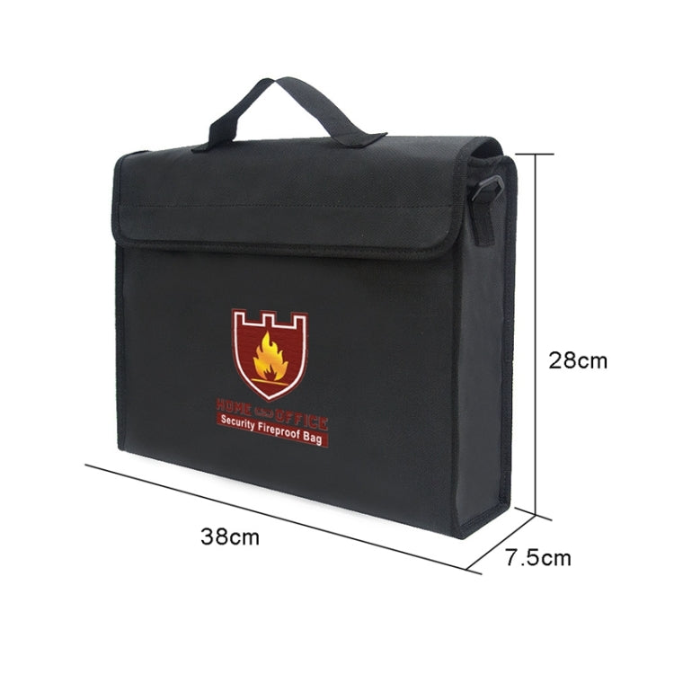Black rectangular fireproof security bag with front emblem and carry handle