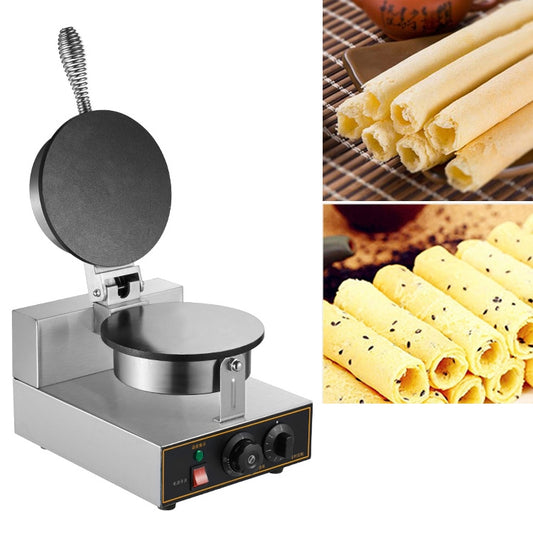 Tabletop stainless steel egg roll machine with round press plate and spring handle
