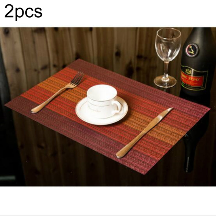 Set of 2 textured red/burgundy table cup mats with place settings on top