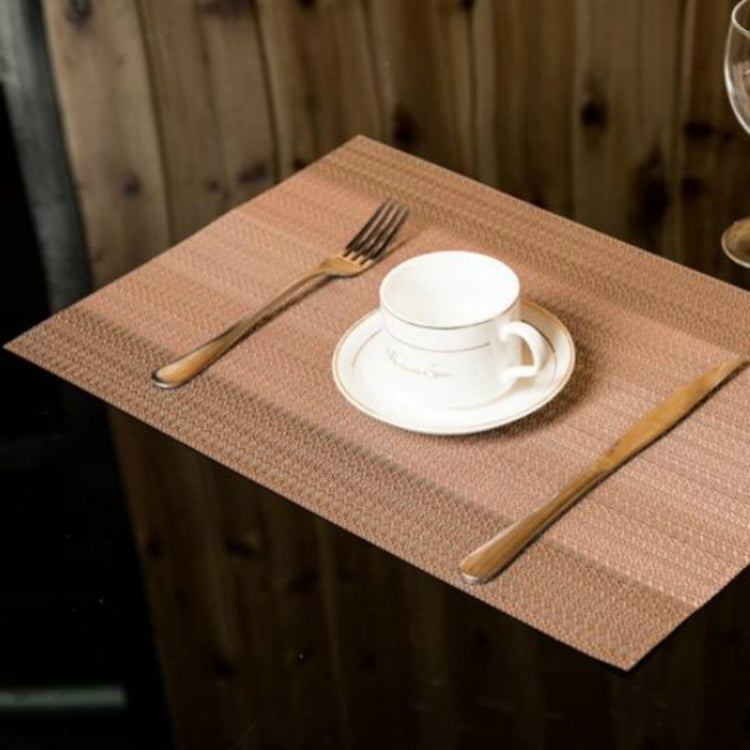 Set of 2 textured beige table cup mats with utensils and coffee cup