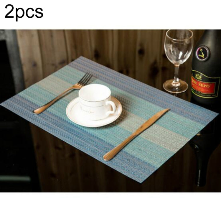 Set of 2 textured sky-blue table cup mats with coffee cup and utensils