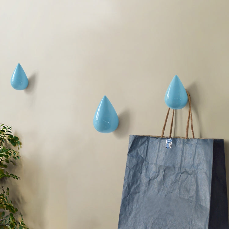 Blue resin water droplet wall hook, glossy teardrop single coat hanger