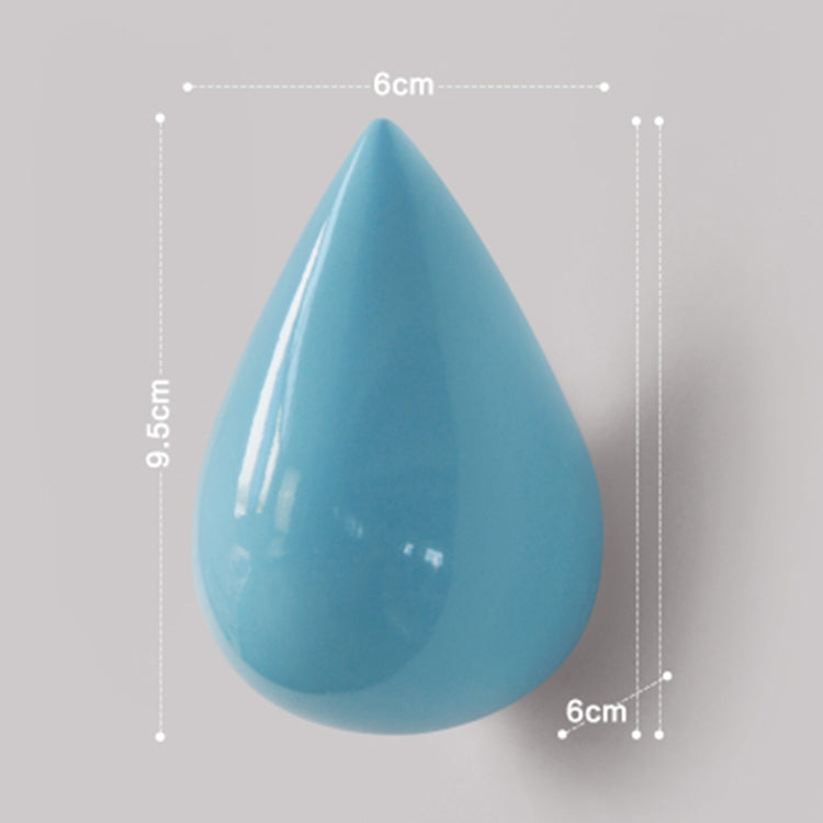 Blue resin water droplet wall hook, glossy teardrop 3D shape