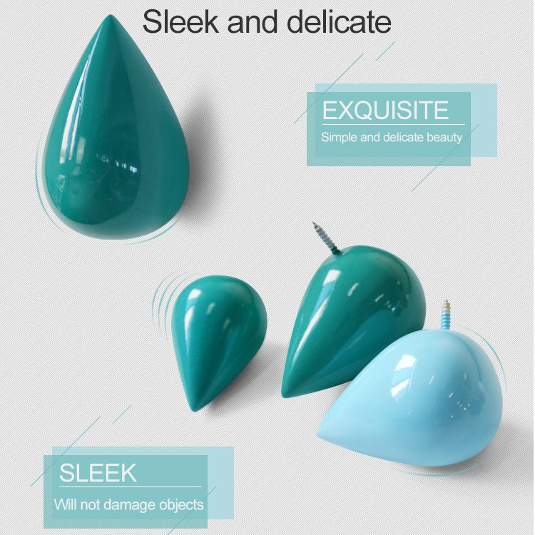 Resin water droplet hooks with glossy teardrop shapes in teal and light blue