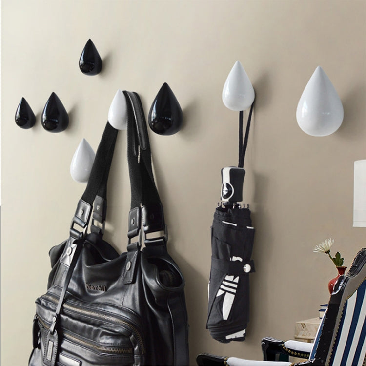 Black and white resin water droplet wall hooks, glossy teardrop coat hangers set