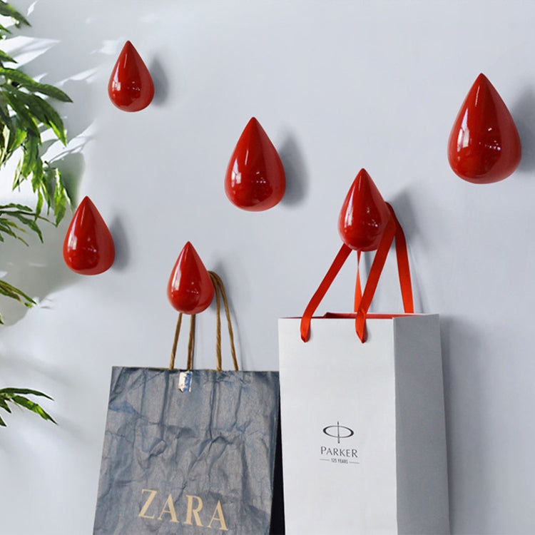 Red resin water droplet wall hooks with rope straps and glossy drop tips