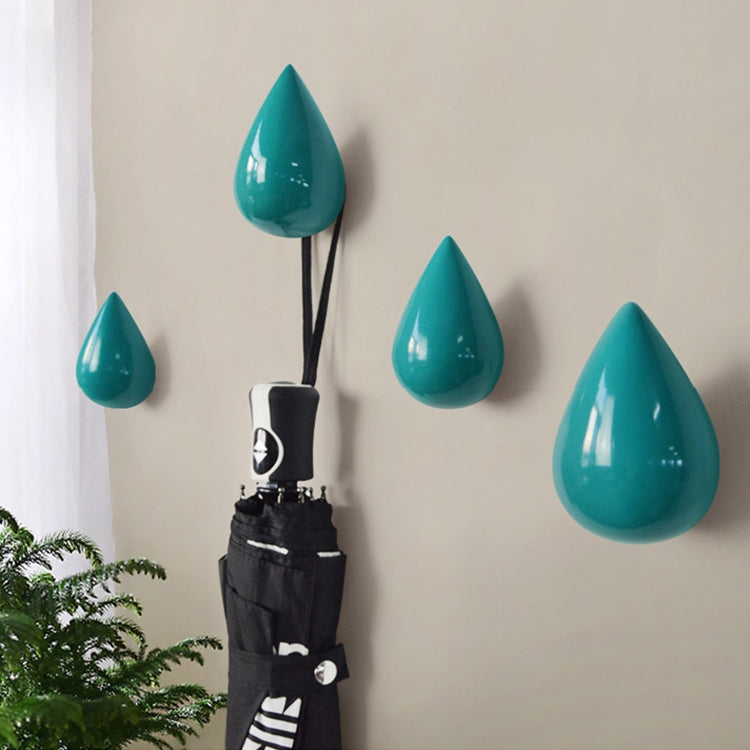 Teal resin water droplet wall hooks with black mounts and glossy drop tips