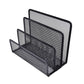 Black metal mesh letter sorter desk organizer with three tier open slots, front view