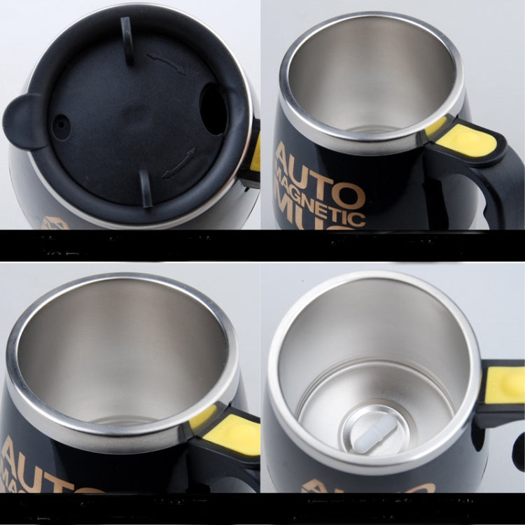 Auto magnetic mixing mug with lid open, showing inner mixing base