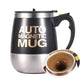 Black auto magnetic mixing mug with handle and lid, shown with coffee insert