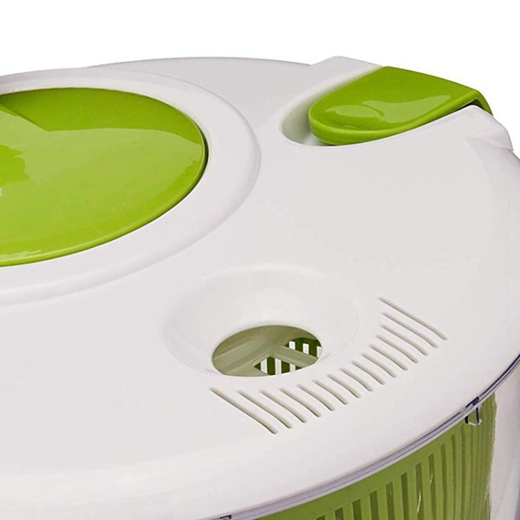 Salad spinner lid and vented top with green knob over the green drain basket