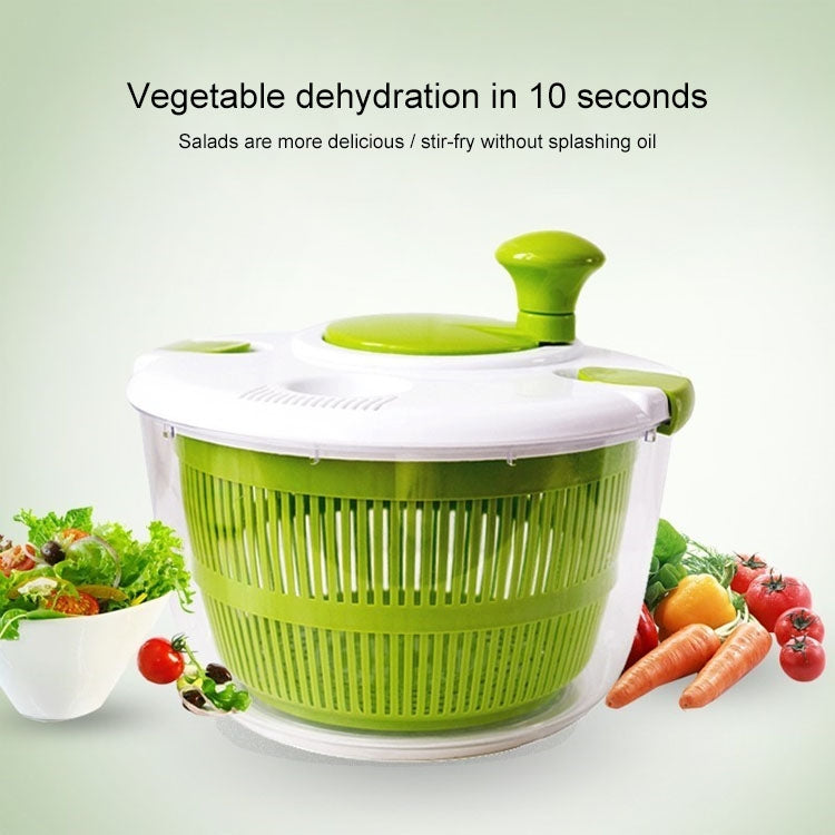 Compact salad spinner with green basket and white lid knob for drying greens