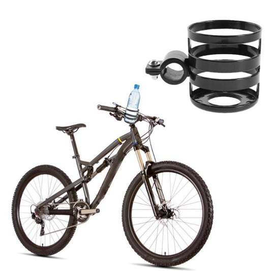 Round black plastic bottle rack with clamp and circular cup slots