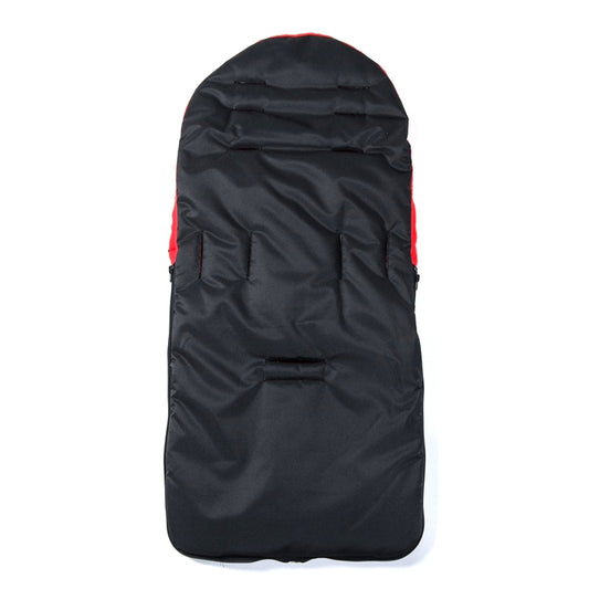 Waterproof stroller footmuff sleeping bag in black with red edging
