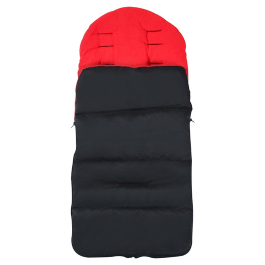 Waterproof stroller footmuff sleeping bag, red and black padded hood