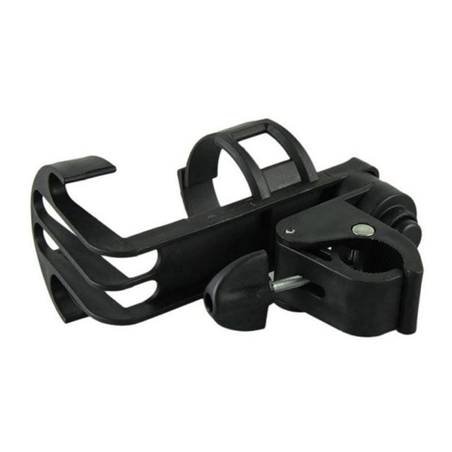Lockable black bottle cage with rotatable mount and locking latch