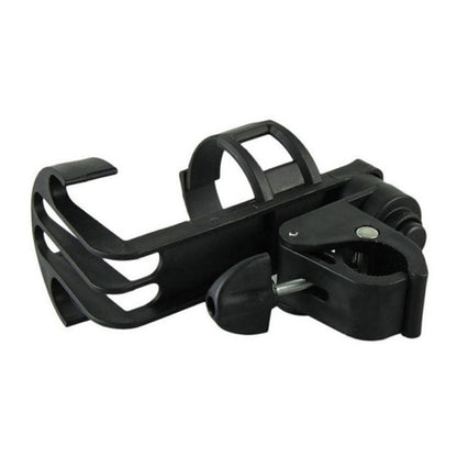 Lockable black bottle cage with rotatable mount and locking latch