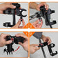 Black lockable bottle cage shown during latch operation on mounting bar