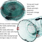 Fish trap net set with teal nylon mesh, black springs, and red coil rings