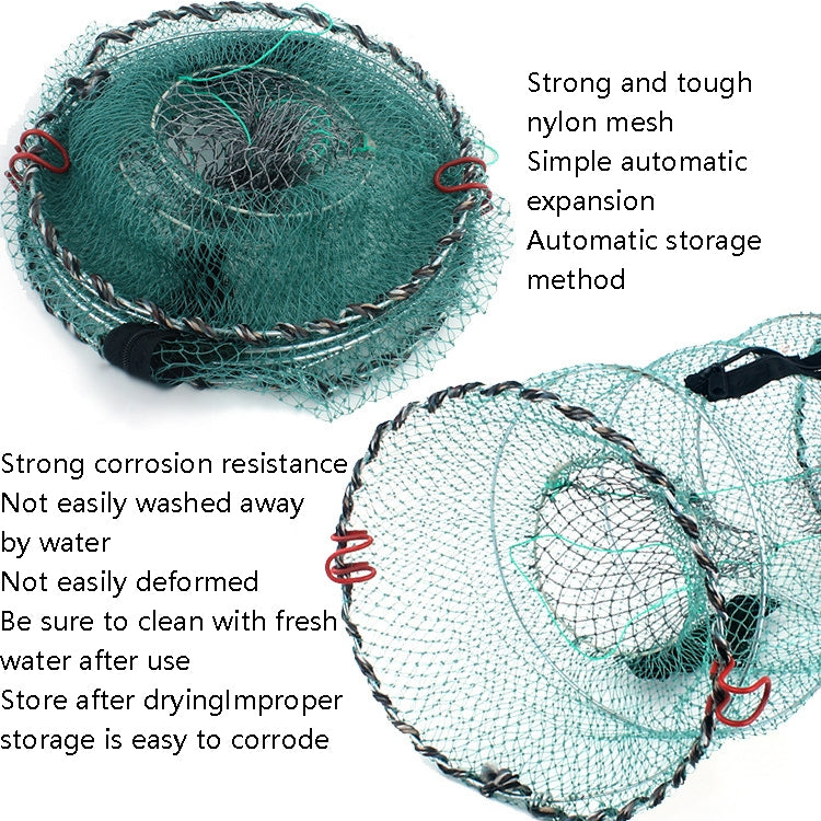 Fish trap net set with teal nylon mesh, black springs, and red coil rings