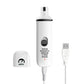 White pet electric nail polisher with black button, USB charging cable, and stand