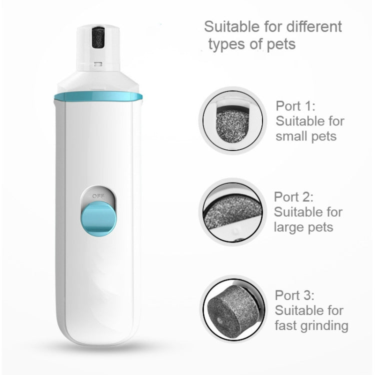 White pet nail polisher with three grinding ports for small, large, and fast grinding