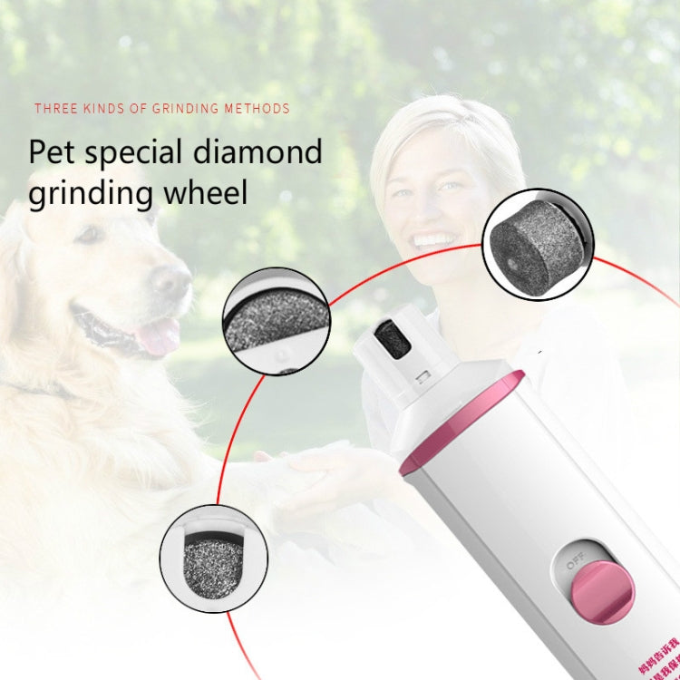 White pet electric nail polisher with pink grip panel and diamond grinding wheel head