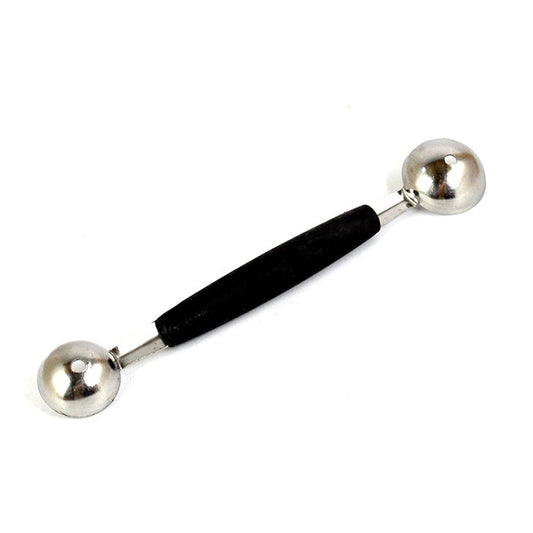 Double-head fruit digging spoon, black handle with two stainless bowl scoops