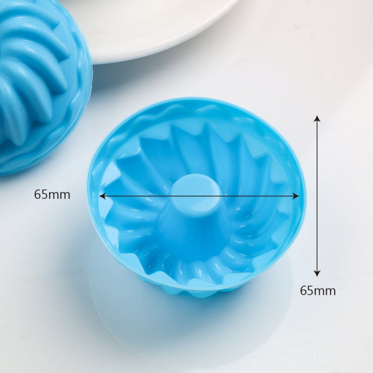 Blue silicone thread-shaped baking mold cup with 65 mm markings
