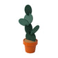 Green felt cactus coaster on cork insert, standing in an orange terra-cotta pot.