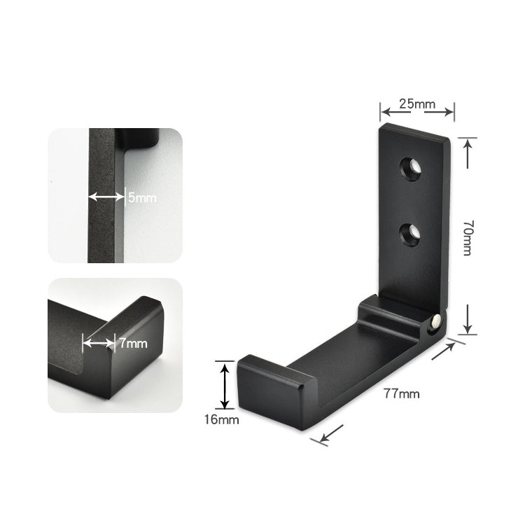 Black folding robe hook with two mounting holes and padded front rest