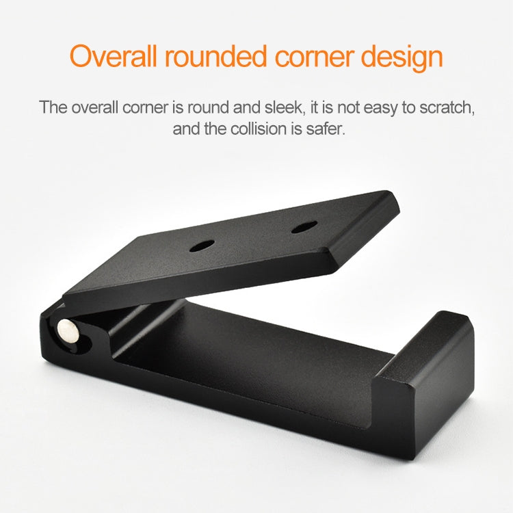 Black folding robe hook with smooth rounded corners and two mounting holes