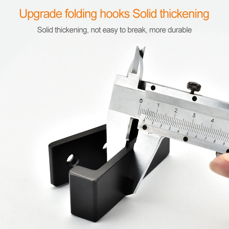 Black folding robe hook with thick base and two mounting screw holes