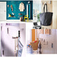 Black wall-mounted folding hook holding a hanging tote bag