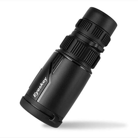 Black Eyeskey monocular telescope with zoom eyepiece and ribbed focus rings