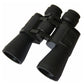Black binoculars shown at an angle, with wide objective lenses and eyecups